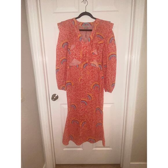 Never Fully Dress Maxi Dress Rainbow Floral Ruffle L/S Size US 4 - Picture 1 of 5